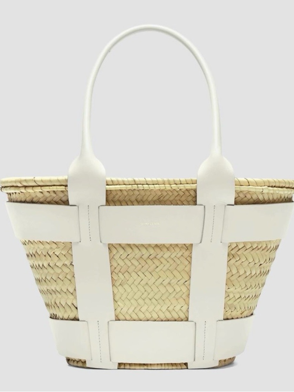 DeMellier SANTORINI Natural Straw Basket Bag with White Leather Trim